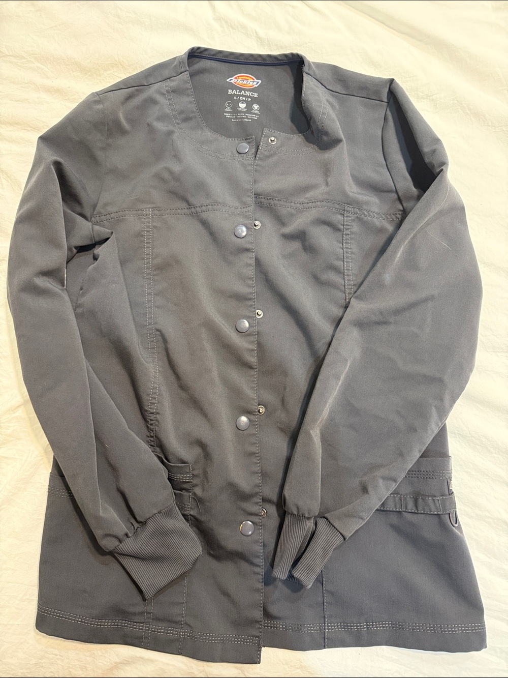 Dickies Women’s Gray Scrub Jacket - Snap Front Lightweight Coat